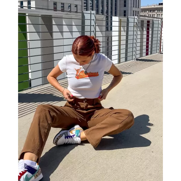 GRAPENT Womens Cargo Pants Casual High Waisted Baggy Stretch Straight Leg Trousers Western Outfit Y2K Pants with PocketsAlmond Brown