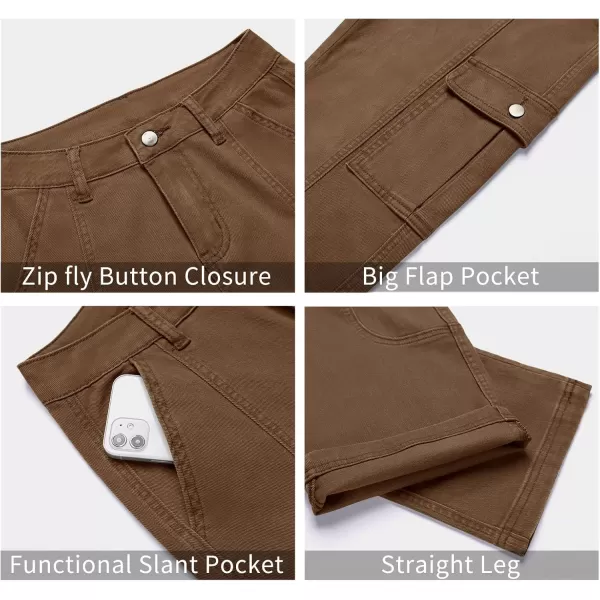 GRAPENT Womens Cargo Pants Casual High Waisted Baggy Stretch Straight Leg Trousers Western Outfit Y2K Pants with PocketsAlmond Brown