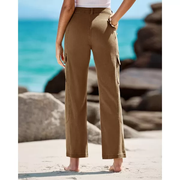 GRAPENT Womens Cargo Pants Casual High Waisted Baggy Stretch Straight Leg Trousers Western Outfit Y2K Pants with PocketsAlmond Brown