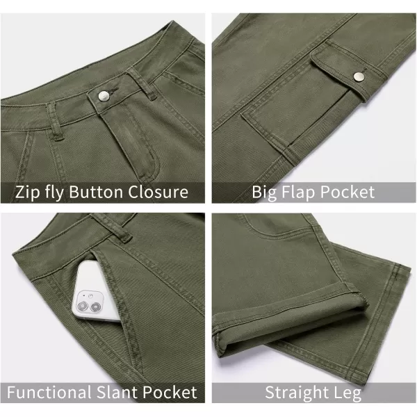 GRAPENT Womens Cargo Pants Casual High Waisted Baggy Stretch Straight Leg Trousers Western Outfit Y2K Pants with PocketsArmy Green