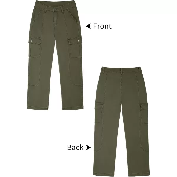 GRAPENT Womens Cargo Pants Casual High Waisted Baggy Stretch Straight Leg Trousers Western Outfit Y2K Pants with PocketsArmy Green