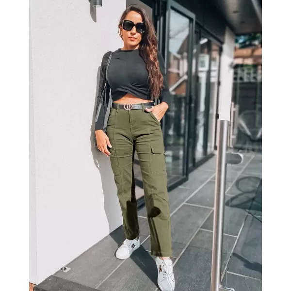 GRAPENT Womens Cargo Pants Casual High Waisted Baggy Stretch Straight Leg Trousers Western Outfit Y2K Pants with PocketsArmy Green
