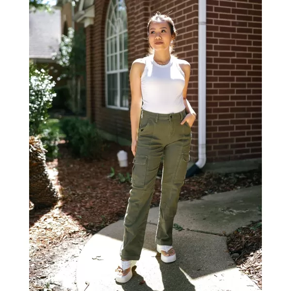 GRAPENT Womens Cargo Pants Casual High Waisted Baggy Stretch Straight Leg Trousers Western Outfit Y2K Pants with PocketsArmy Green