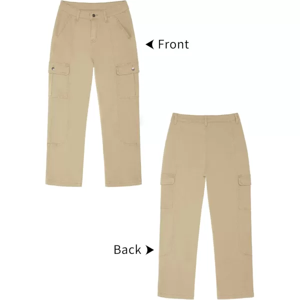 GRAPENT Womens Cargo Pants Casual High Waisted Baggy Stretch Straight Leg Trousers Western Outfit Y2K Pants with PocketsBeige