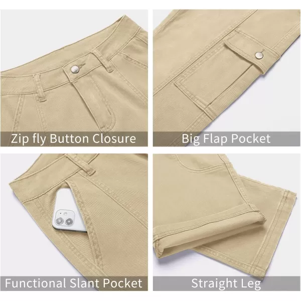 GRAPENT Womens Cargo Pants Casual High Waisted Baggy Stretch Straight Leg Trousers Western Outfit Y2K Pants with PocketsBeige
