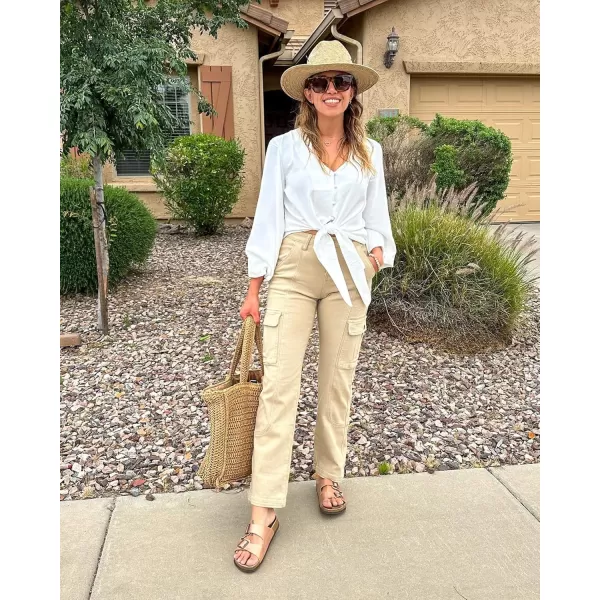 GRAPENT Womens Cargo Pants Casual High Waisted Baggy Stretch Straight Leg Trousers Western Outfit Y2K Pants with PocketsBeige
