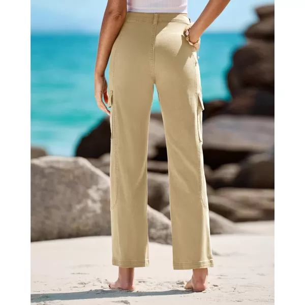 GRAPENT Womens Cargo Pants Casual High Waisted Baggy Stretch Straight Leg Trousers Western Outfit Y2K Pants with PocketsBeige