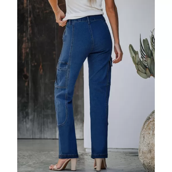 GRAPENT Womens Cargo Pants Casual High Waisted Baggy Stretch Straight Leg Trousers Western Outfit Y2K Pants with PocketsBrilliant Blue