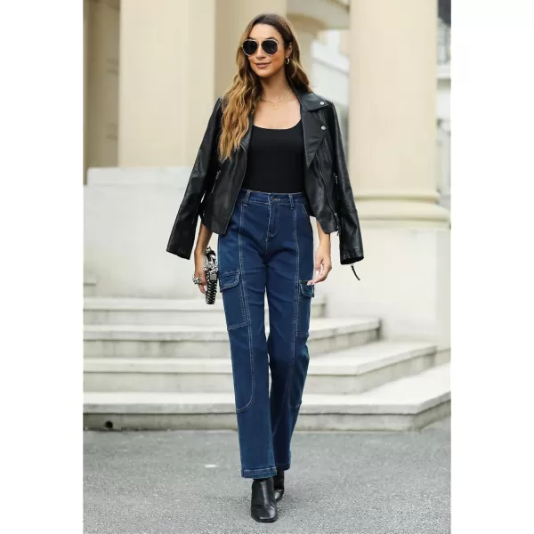GRAPENT Womens Cargo Pants Casual High Waisted Baggy Stretch Straight Leg Trousers Western Outfit Y2K Pants with PocketsBrilliant Blue