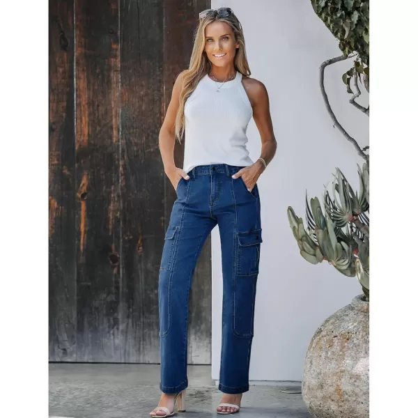 GRAPENT Womens Cargo Pants Casual High Waisted Baggy Stretch Straight Leg Trousers Western Outfit Y2K Pants with PocketsBrilliant Blue