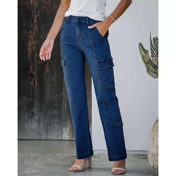 GRAPENT Womens Cargo Pants Casual High Waisted Baggy Stretch Straight Leg Trousers Western Outfit Y2K Pants with PocketsBrilliant Blue