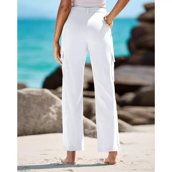 GRAPENT Womens Cargo Pants Casual High Waisted Baggy Stretch Straight Leg Trousers Western Outfit Y2K Pants with PocketsBrilliant White