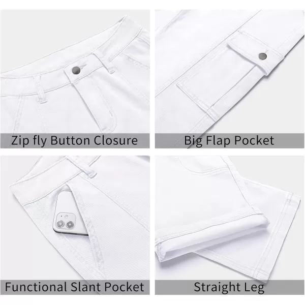 GRAPENT Womens Cargo Pants Casual High Waisted Baggy Stretch Straight Leg Trousers Western Outfit Y2K Pants with PocketsBrilliant White