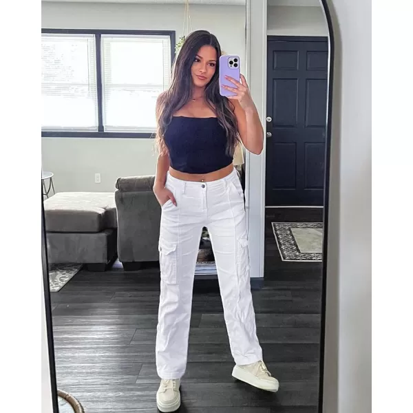 GRAPENT Womens Cargo Pants Casual High Waisted Baggy Stretch Straight Leg Trousers Western Outfit Y2K Pants with PocketsBrilliant White