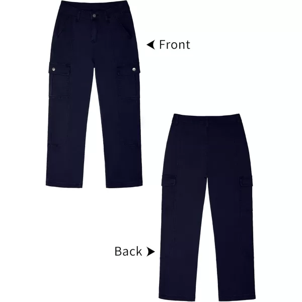 GRAPENT Womens Cargo Pants Casual High Waisted Baggy Stretch Straight Leg Trousers Western Outfit Y2K Pants with PocketsMedieval Blue
