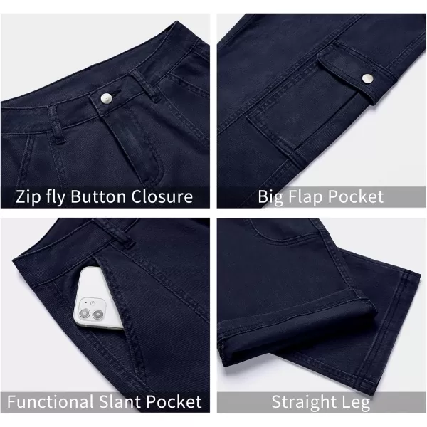 GRAPENT Womens Cargo Pants Casual High Waisted Baggy Stretch Straight Leg Trousers Western Outfit Y2K Pants with PocketsMedieval Blue