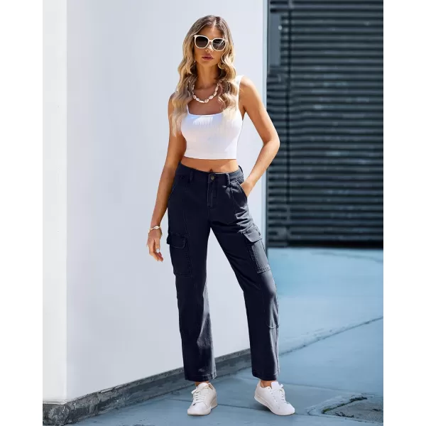 GRAPENT Womens Cargo Pants Casual High Waisted Baggy Stretch Straight Leg Trousers Western Outfit Y2K Pants with PocketsMedieval Blue