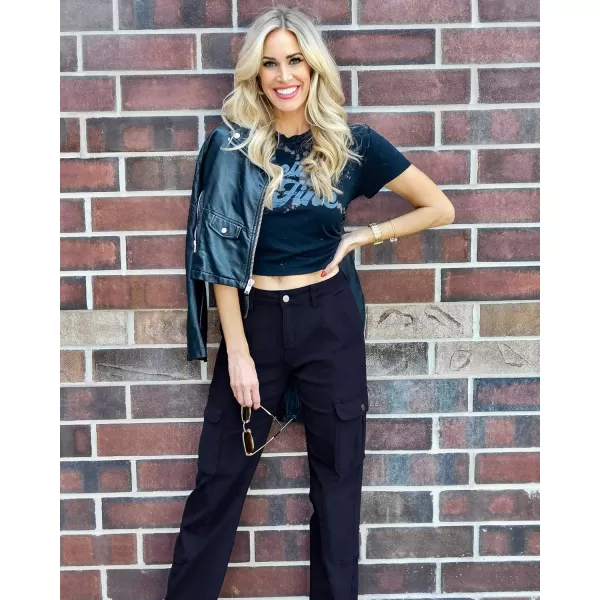 GRAPENT Womens Cargo Pants Casual High Waisted Baggy Stretch Straight Leg Trousers Western Outfit Y2K Pants with PocketsMedieval Blue