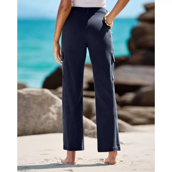 GRAPENT Womens Cargo Pants Casual High Waisted Baggy Stretch Straight Leg Trousers Western Outfit Y2K Pants with PocketsMedieval Blue