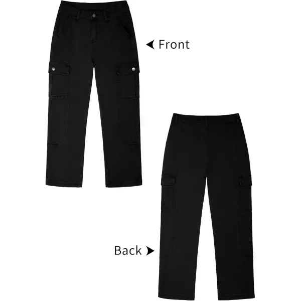 GRAPENT Womens Cargo Pants Casual High Waisted Baggy Stretch Straight Leg Trousers Western Outfit Y2K Pants with PocketsTrue Black