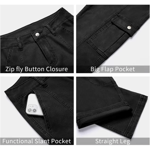 GRAPENT Womens Cargo Pants Casual High Waisted Baggy Stretch Straight Leg Trousers Western Outfit Y2K Pants with PocketsTrue Black