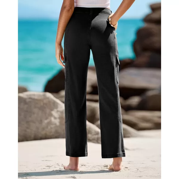 GRAPENT Womens Cargo Pants Casual High Waisted Baggy Stretch Straight Leg Trousers Western Outfit Y2K Pants with PocketsTrue Black