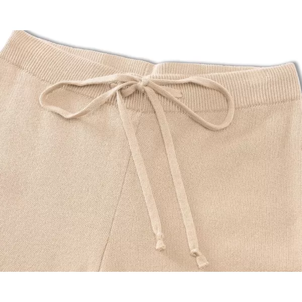 GRAPENT Womens Ribbed Knit Flowy Winter Pants Elastic Waist Tie Front Wide Leg Sweater PantsBeige