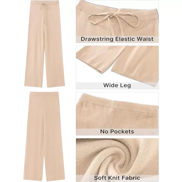 GRAPENT Womens Ribbed Knit Flowy Winter Pants Elastic Waist Tie Front Wide Leg Sweater PantsBeige