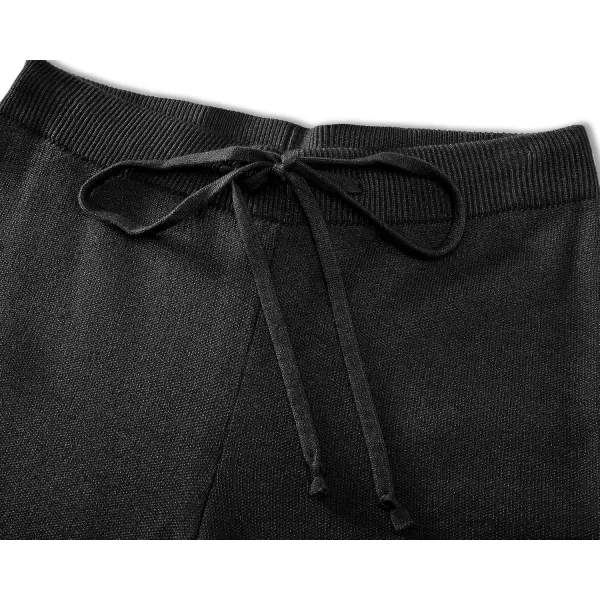 GRAPENT Womens Ribbed Knit Flowy Winter Pants Elastic Waist Tie Front Wide Leg Sweater PantsBlack