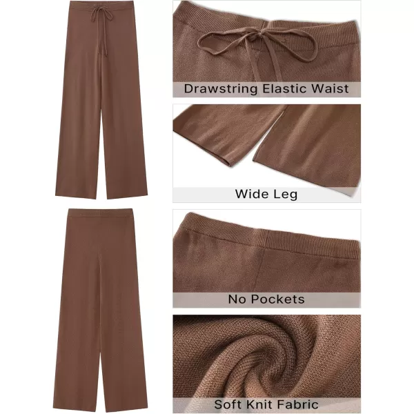 GRAPENT Womens Ribbed Knit Flowy Winter Pants Elastic Waist Tie Front Wide Leg Sweater PantsCoffee