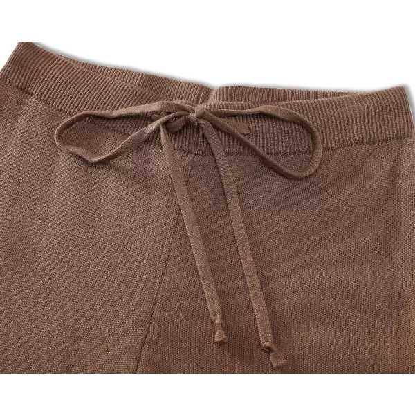 GRAPENT Womens Ribbed Knit Flowy Winter Pants Elastic Waist Tie Front Wide Leg Sweater PantsCoffee