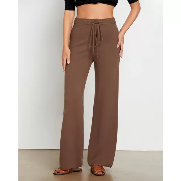 GRAPENT Womens Ribbed Knit Flowy Winter Pants Elastic Waist Tie Front Wide Leg Sweater PantsCoffee