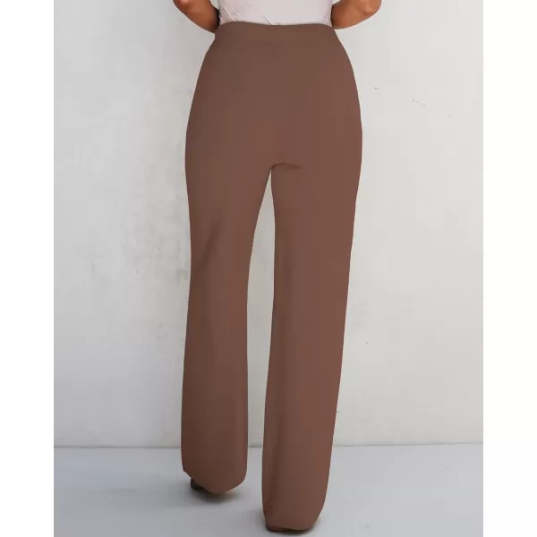 GRAPENT Womens Ribbed Knit Flowy Winter Pants Elastic Waist Tie Front Wide Leg Sweater PantsCoffee