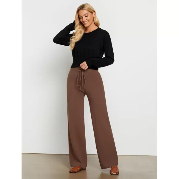 GRAPENT Womens Ribbed Knit Flowy Winter Pants Elastic Waist Tie Front Wide Leg Sweater PantsCoffee