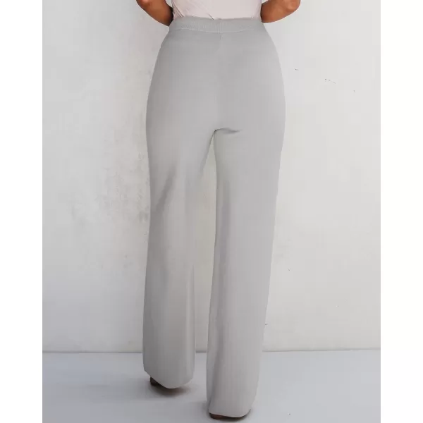 GRAPENT Womens Ribbed Knit Flowy Winter Pants Elastic Waist Tie Front Wide Leg Sweater PantsHeather Gray