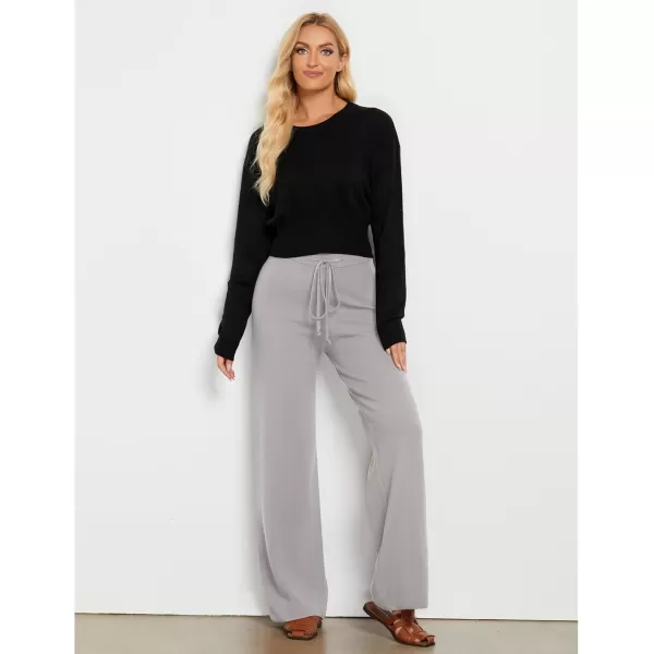 GRAPENT Womens Ribbed Knit Flowy Winter Pants Elastic Waist Tie Front Wide Leg Sweater PantsHeather Gray