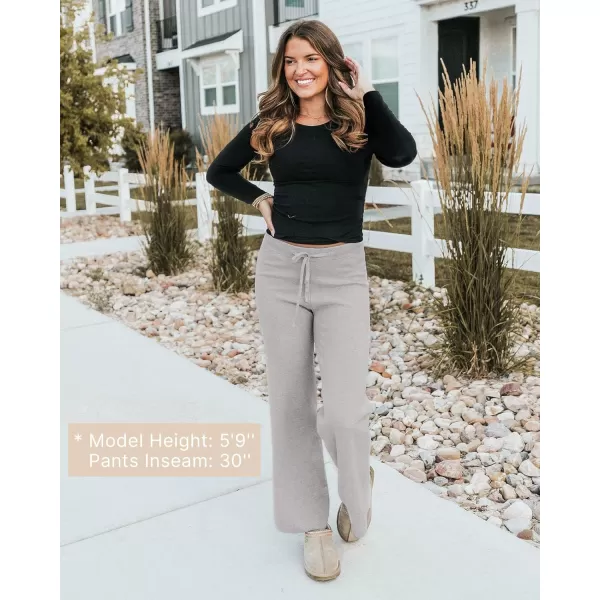 GRAPENT Womens Ribbed Knit Flowy Winter Pants Elastic Waist Tie Front Wide Leg Sweater PantsHeather Gray