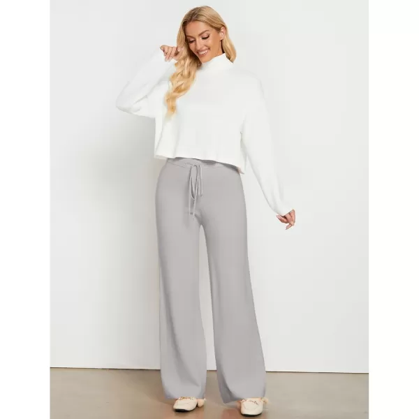 GRAPENT Womens Ribbed Knit Flowy Winter Pants Elastic Waist Tie Front Wide Leg Sweater PantsHeather Gray