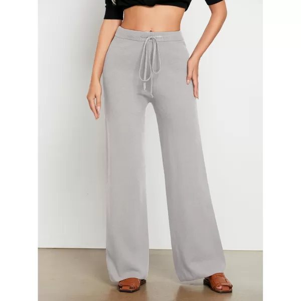 GRAPENT Womens Ribbed Knit Flowy Winter Pants Elastic Waist Tie Front Wide Leg Sweater PantsHeather Gray