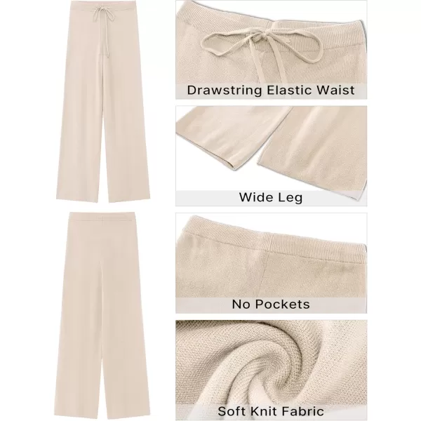 GRAPENT Womens Ribbed Knit Flowy Winter Pants Elastic Waist Tie Front Wide Leg Sweater PantsHeather Sand