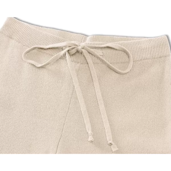 GRAPENT Womens Ribbed Knit Flowy Winter Pants Elastic Waist Tie Front Wide Leg Sweater PantsHeather Sand