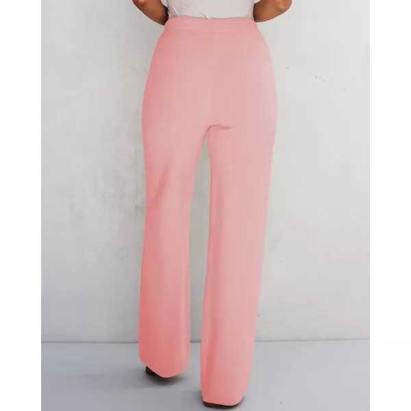 GRAPENT Womens Ribbed Knit Flowy Winter Pants Elastic Waist Tie Front Wide Leg Sweater PantsPink