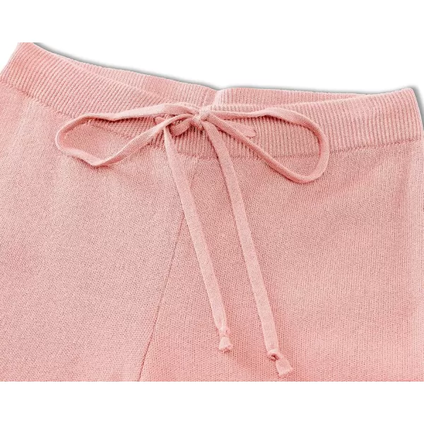 GRAPENT Womens Ribbed Knit Flowy Winter Pants Elastic Waist Tie Front Wide Leg Sweater PantsPink
