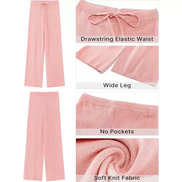 GRAPENT Womens Ribbed Knit Flowy Winter Pants Elastic Waist Tie Front Wide Leg Sweater PantsPink