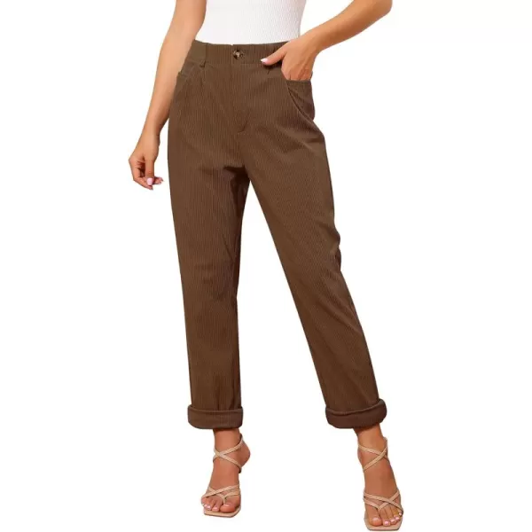 GRAPENT Corduroy Pleated Pants for Women Casual Stretchy High Waisted Straight Leg Trousers Loose Fit Slacks with PocketsChocolate Brown
