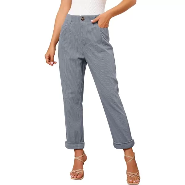 GRAPENT Corduroy Pleated Pants for Women Casual Stretchy High Waisted Straight Leg Trousers Loose Fit Slacks with PocketsGray