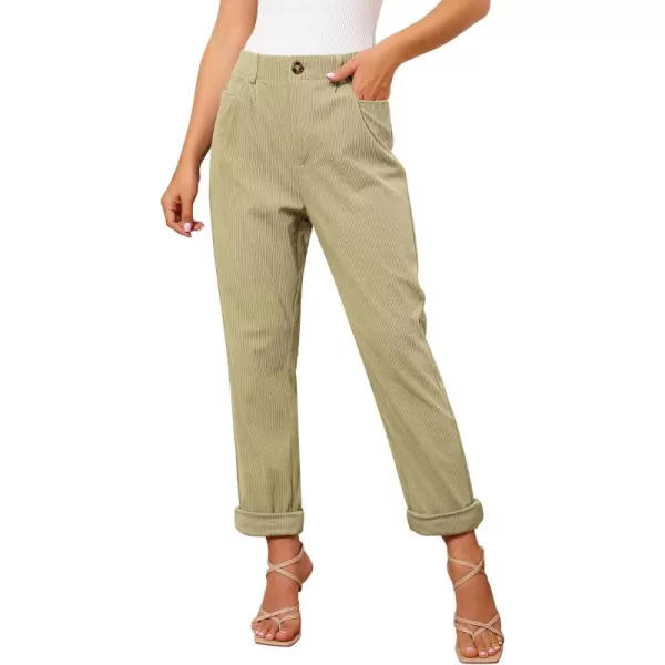 GRAPENT Corduroy Pleated Pants for Women Casual Stretchy High Waisted Straight Leg Trousers Loose Fit Slacks with PocketsKhaki