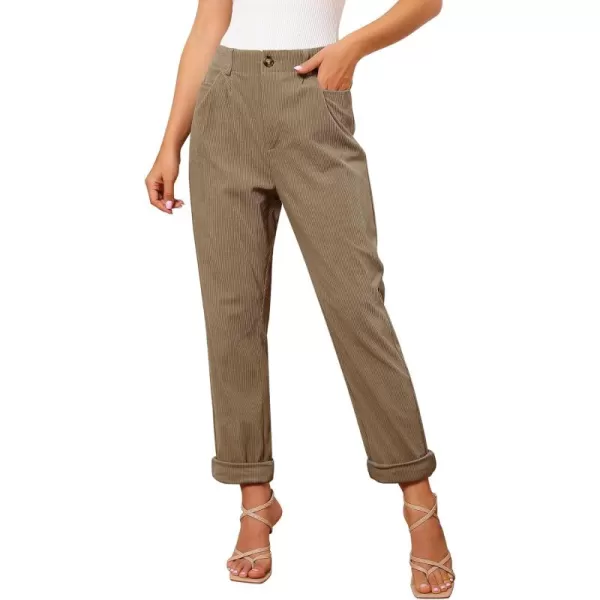 GRAPENT Corduroy Pleated Pants for Women Casual Stretchy High Waisted Straight Leg Trousers Loose Fit Slacks with PocketsSepia Tint