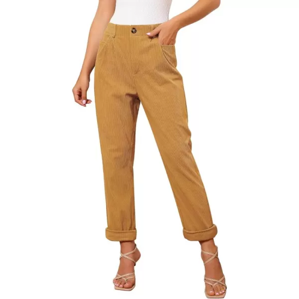 GRAPENT Corduroy Pleated Pants for Women Casual Stretchy High Waisted Straight Leg Trousers Loose Fit Slacks with PocketsSpruce Yellow