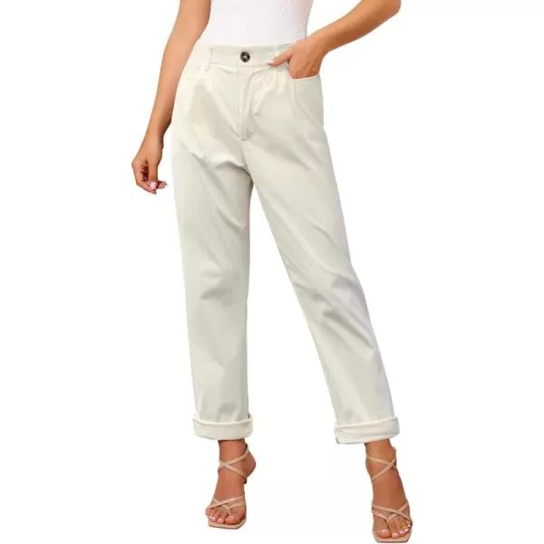 GRAPENT Corduroy Pleated Pants for Women Casual Stretchy High Waisted Straight Leg Trousers Loose Fit Slacks with PocketsVanilla Ice